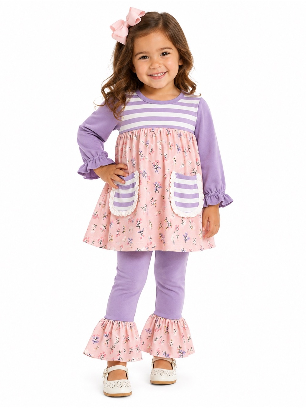 Girls' Lavender and Pink Floral Pajama Set - Two-Piece Nightwear